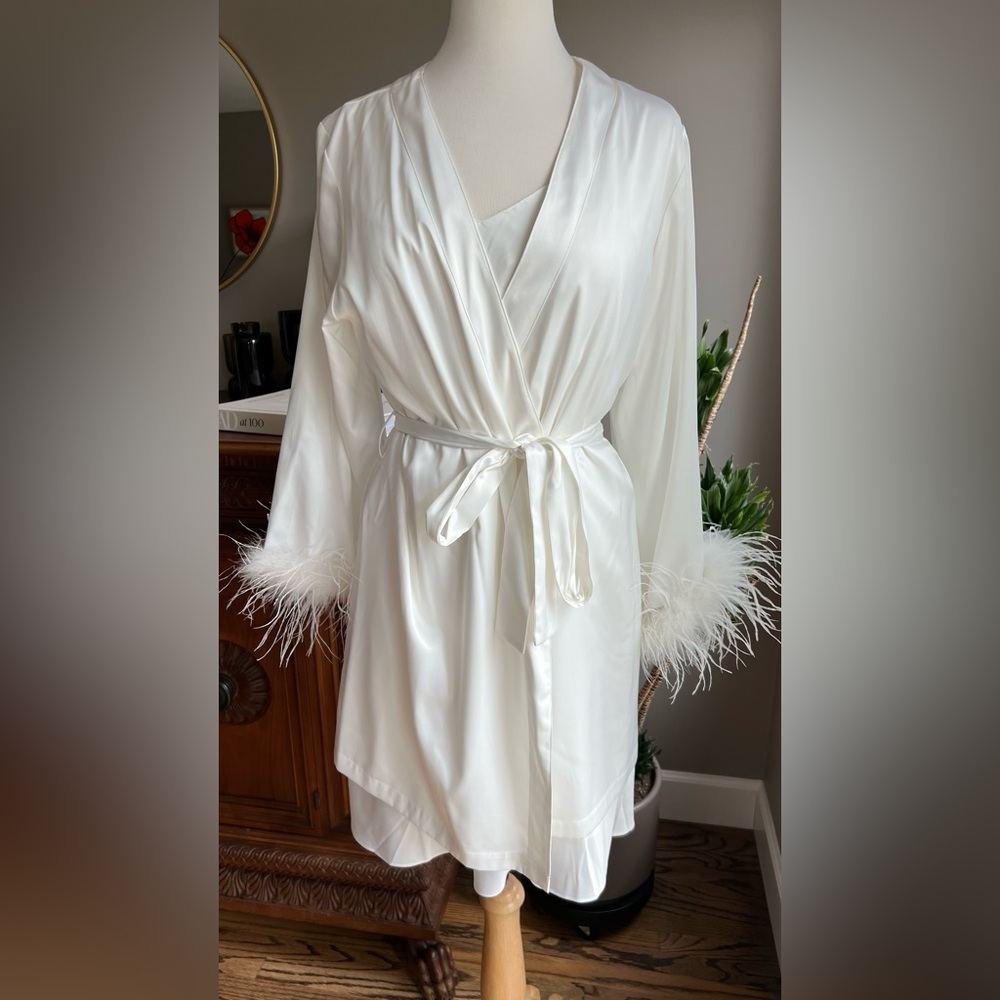 Satin Slip & Satin Faux Feather Robe